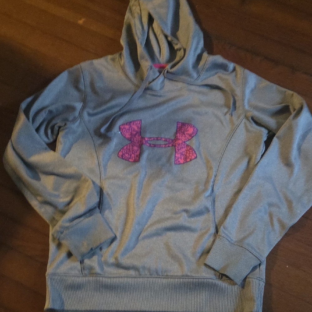 Under Armour Heather Gray Hoodie with Pink Emblem